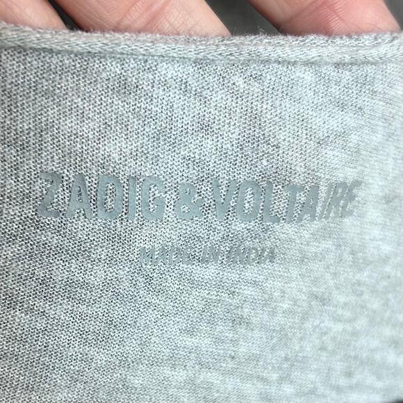 Zadig & Voltaire top Medium long sleeve t-shirt skull‎ studded henley gray - Picture 9 of 10